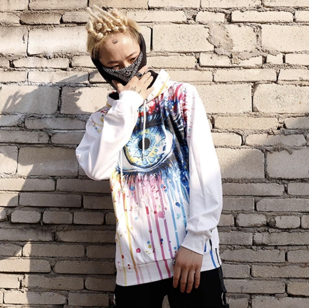 THE PAINTED EYE SWEATSHIRT Rainbow 3-D Art Hoodie By Newcosplay‎ Size XXL